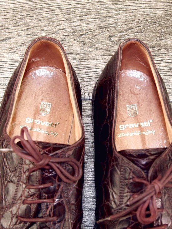 Mens Burgundy Crocodile-Print Leather Dress Oxfords main image 12